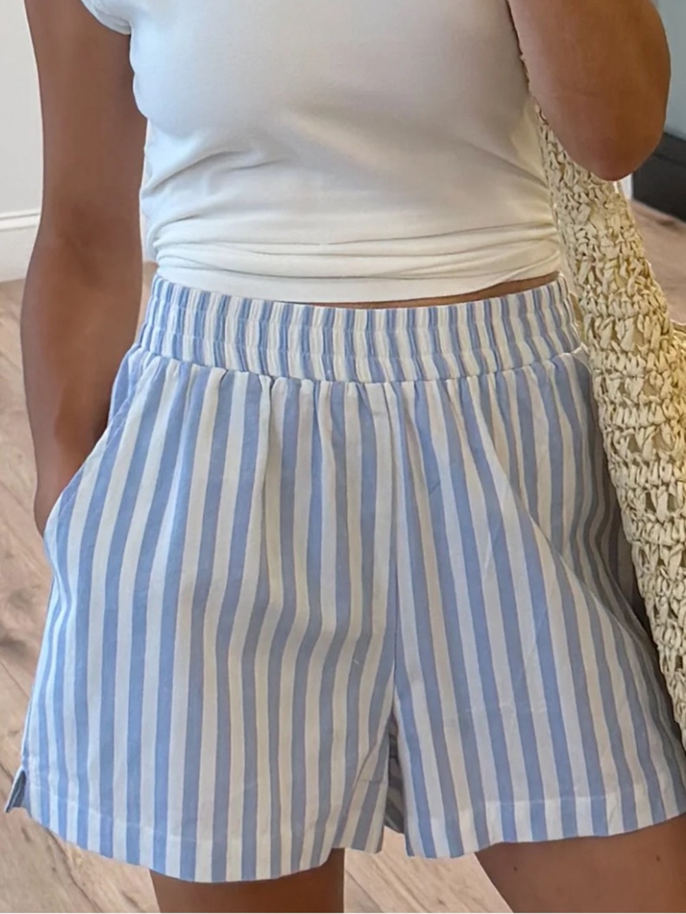Talulah Rian Stripe Boxer Shorts | Sky Blue Cotton Shorts Medium with pockets